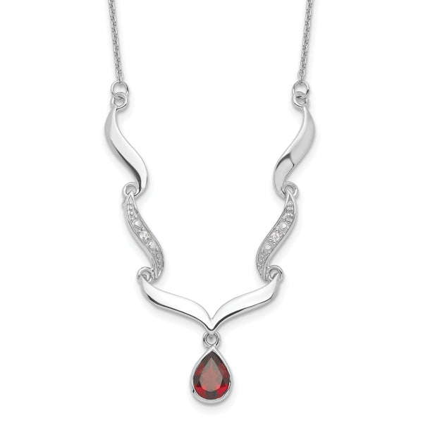 Sterling Silver Garnet & Topaz Necklace with Polished Rhodium Finish