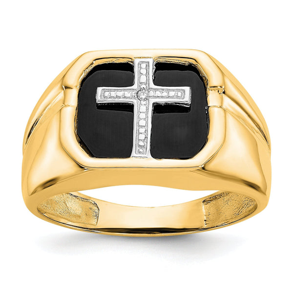 14k Octagon Onyx and A Diamond Mens Cross Sterling Silver Ring