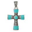 Sterling Silver 925 Cross Pendant with Synthetic Turquoise Vintage Style