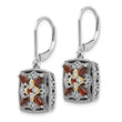 Sterling Silver 14K Gold Garnet and Diamond Antique Dangle Earrings