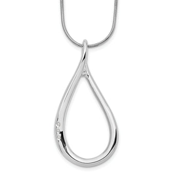 Sterling Silver Diamond Teardrop Necklace with Rhodium Finish and Extender