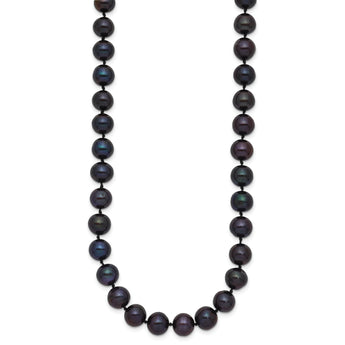 14K Yellow Gold Black Freshwater Cultured Pearl Necklace 7-8mm