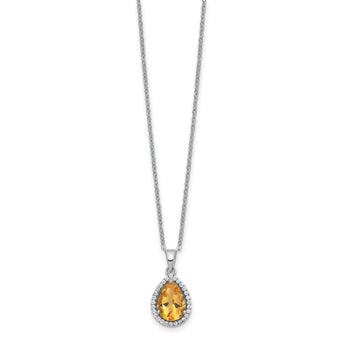 Sterling Silver Rhodium Polished Citrine & CZ Necklace