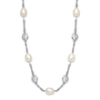 Cheryl Sterling Silver 36 Pearl CZ Necklace with Rhodium Polish