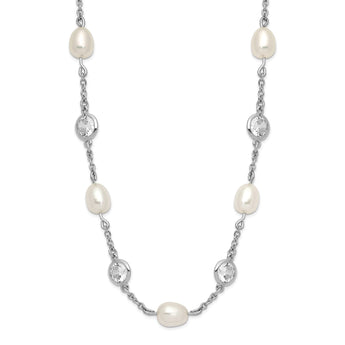 Cheryl Sterling Silver 36 Pearl CZ Necklace with Rhodium Polish