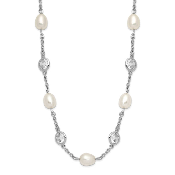 Cheryl Sterling Silver 36 Pearl CZ Necklace with Rhodium Polish