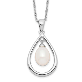 Polished Sterling Silver Pearl Pendant Necklace 17-Inch