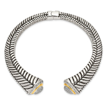 Sterling Silver 14K Gold Diamond Cuff Bracelet with Vintage Elegance