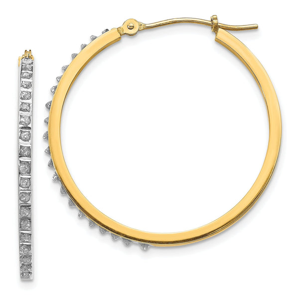 14K Gold Diamond Hoop Earrings with Polished Finish Elegant Women's Design