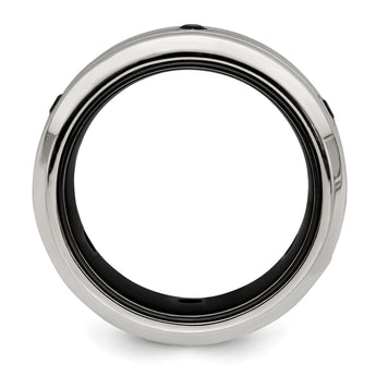 Black Spinel Wedding Band in Black Titanium & Sterling Silver, 10mm