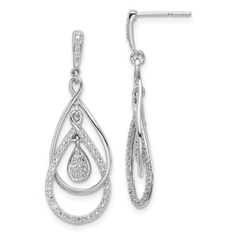 Sterling Silver 925 Diamond Dangle Earrings with Rhodium Plating, Polished Finish