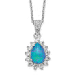 Cheryl Sterling Silver Rhodium-Plated Necklace with Lab Blue Opal and CZ Accents