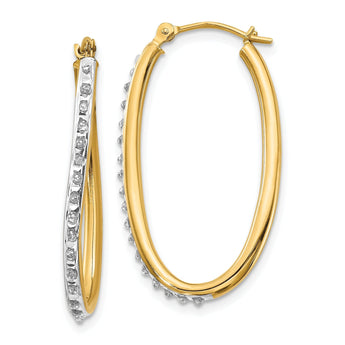 14K Gold Diamond Fascination Oval Twist Hoop Earrings Polished, Elegant Design