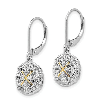 Vintage Sterling Silver 14K Gold Diamond Dangle Earrings