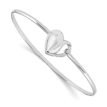 Sterling Silver Diamond Heart Bangle Polished Gift Ready