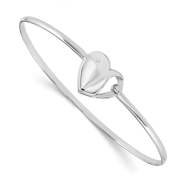 Sterling Silver Diamond Heart Bangle Polished Gift Ready
