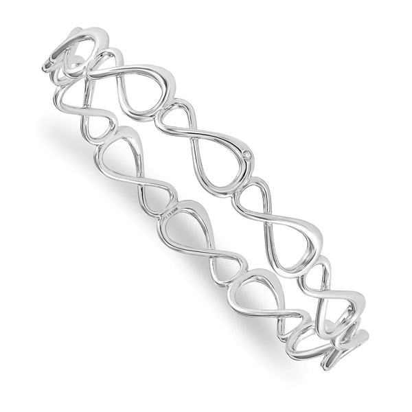 925 Sterling Silver Diamond Infinity Bangle Polished Gift Ready