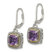 Sterling Silver 14K Gold Amethyst Leverback Earrings