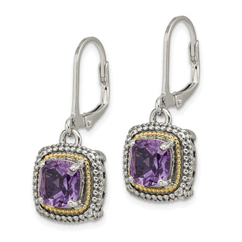 Sterling Silver 14K Gold Amethyst Leverback Earrings