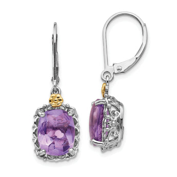 925 Silver 14K Gold Accent Amethyst Dangle Earrings