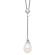 Sterling Silver 925 Polished Pearl CZ Drop Necklace Elegant Women's Jewelry
