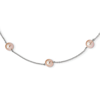 Sterling Silver Pearl Necklace with Pink Freshwater Pearls Elegant 18 Chain