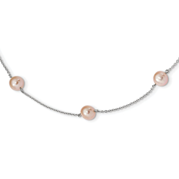 Sterling Silver Pearl Necklace with Pink Freshwater Pearls Elegant 18 Chain