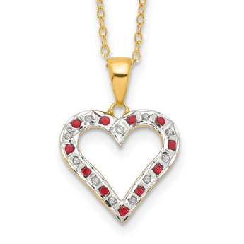 18K Gold-Plated Sterling Silver Ruby and Diamond Heart Necklace