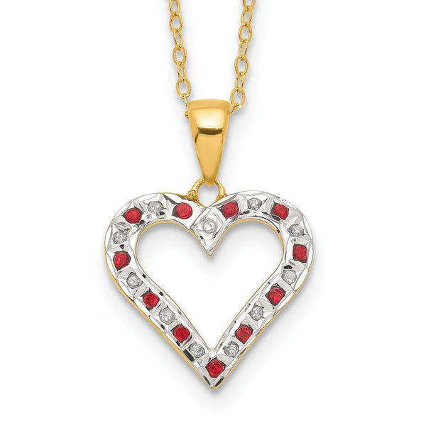 18K Gold-Plated Sterling Silver Ruby and Diamond Heart Necklace