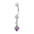 10K White Gold Amethyst CZ Belly Dangle Rhodium-Plated Elegant Design