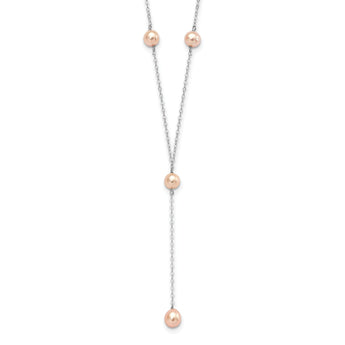 Sterling Silver Rhodium-plated 6-8mm Pink Teardrop and Semi-Round Freshwater Cultured Pearl 6-Station Y-Drop 16 inch Necklace