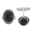 Men's Black Onyx Cuff Links in Sterling Silver, Textured