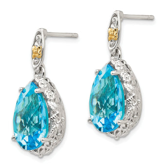 Sterling Silver 14K Gold Blue Topaz Dangle Earrings