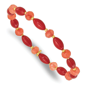 Coral and Jade Beaded Bracelet in Gold-Plated Sterling Silver, 6mm