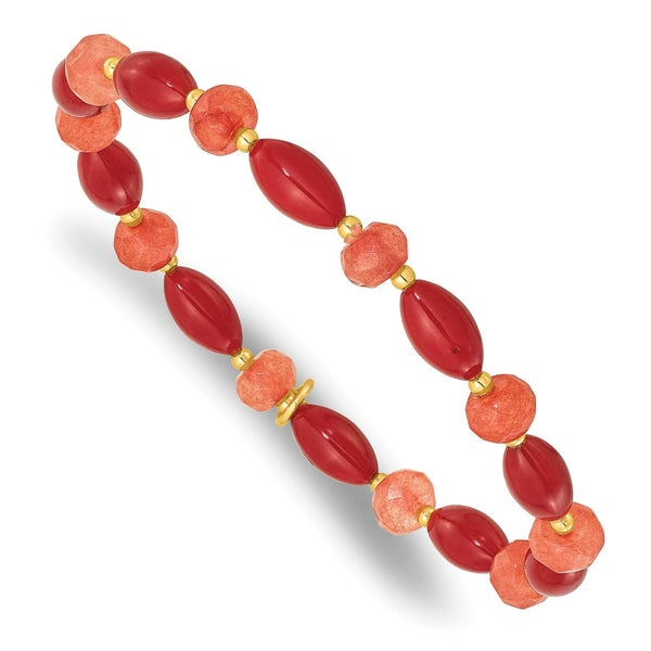 Coral and Jade Beaded Bracelet in Gold-Plated Sterling Silver, 6mm