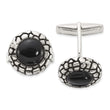 Men's Round Onyx and Enamel Cuff Links in Sterling Silver, Textured