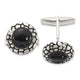 Men's Round Onyx and Enamel Cuff Links in Sterling Silver, Textured