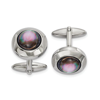Black Mother of Pearl Circle Cufflinks in Stainless Steel