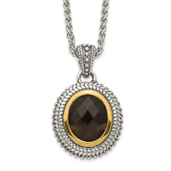 Oval Bezel Smoky Quartz Necklace in Sterling Silver, Antiqued, 18 Inch