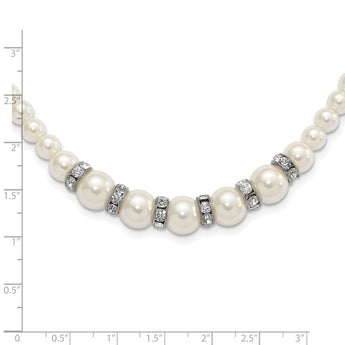 1928 Silver-tone Clear Crystal and Simulated Pearl 15in With 3in ext Necklace