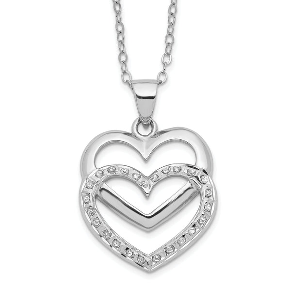Sterling Silver Double Heart Necklace with Diamond Accent