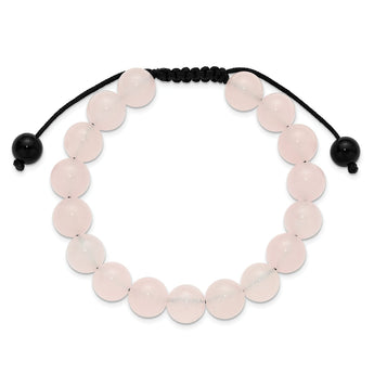 Round Rose Quartz Onyx Cord Bolo Bracelet, 10.2mm Adjustable