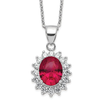 Cheryl 925 Sterling Silver Rhodium-Plated Ruby CZ Halo Necklace 18.25 Elegant Gift-Ready Jewelry