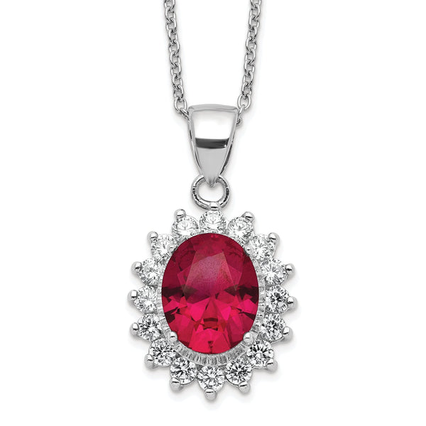 Cheryl 925 Sterling Silver Rhodium-Plated Ruby CZ Halo Necklace 18.25 Elegant Gift-Ready Jewelry