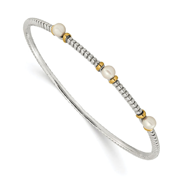 Sterling Silver 14K Gold Pearl Bangle Bracelet