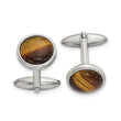 Chisel Men's Smooth Bezel Tiger's Eye Circle Cufflinks in Stainless Steel