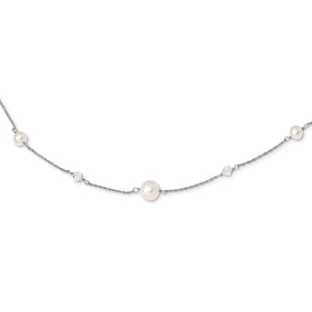 Sterling Silver Cultured Pearl Necklace with Polished Finish