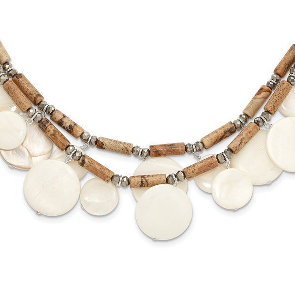 Sterling Silver Jasper, MOP, Crystal With 2 Inch Extention Necklace