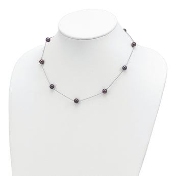 Sterling Silver Black Pearl Necklace with Polished Finish