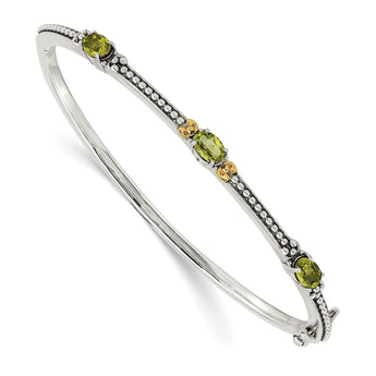 Sterling Silver Peridot Bangle with 14K Gold Accents